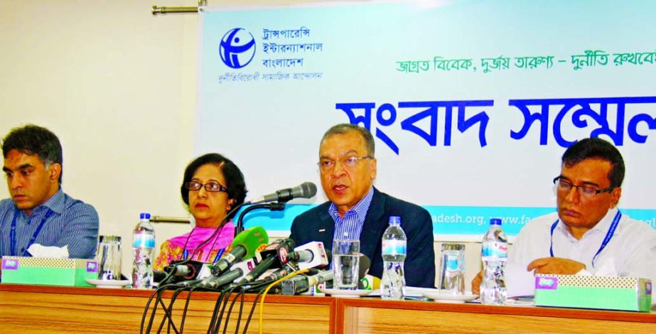 TIB Executive Director Dr Iftekharuzzaman speaking at a press conference on report publication of a research on Rana Plaza collapse at Midas Bhaban in the city on Thursday.