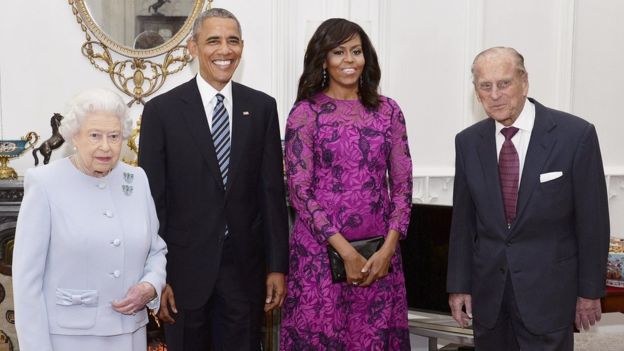 The president and his wife are having lunch with the Queen and Prince Philip - a day after the monarch's 90th birthday