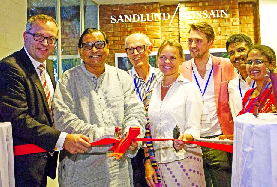 Civil aviation and tourism minister Rashed Khan Menon, inaugurates Bangladeshi Leather Product brand "SANDLUNDHOSSAIN" of Sustainably Yours Ltd in a ceremony at Nordic Club, Gulshan in the city. Ambassador of Sweden in Bangladesh Johan Frisell, Ambassa