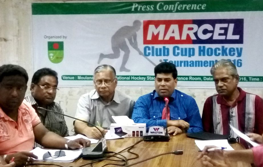 Senior Additional Director of Walton Group FM Iqbal Bin Anwar Dawn speaking at a press conference at the conference room of Bangladesh Hockey Federation on Sunday.