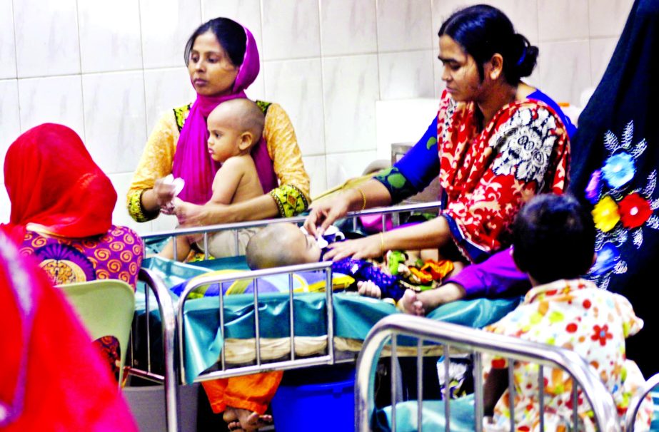 Children outnumbered patients at ICDDRâ€™B due to sweltering heat, over the past few days. This photo was taken on Sunday.