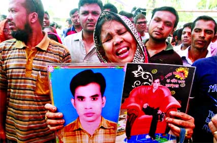 Deprived Rana Plaza survivors and families of the victims break down in tears when they attended to remember them at the Savar tragic point marking the 3rd Rana plaza anniversary on Sunday.