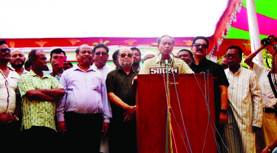 GANGACHARA(Rangpur): Special Envoy to the Prime Minister and President of Jatiyo Party Hussain Muhammad Ershad speaking at a meeting as Chief Guest organised by Gangachara Upazila Jatiyo Party on Wednesday.