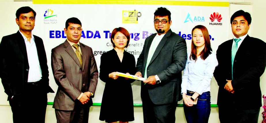 M Nazeem A Choudhury, Head of Consumer Banking of Eastern Bank Limited (EBL) and Candy Liang, Managing Director & CMO of ADA Trading Bangladesh Co., Ltd, exchange zero percent installment plan (ZIP) agreement in Dhaka recently. The agreement allows EBL cr