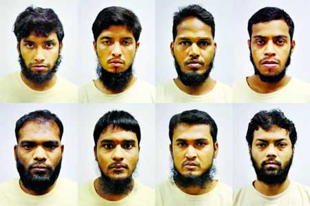 The eight Bangladeshi nationals who have been detained by Singapore under Internal Security Act (clockwise from top left) Islam Shariful, Mamun Leakot Ali, Md Jabath Kysar Haje Norul Islam Sowdagar, Miah Rubel, Rahman Mizanur, Sohag Ibrahim, Sohel Hawlade