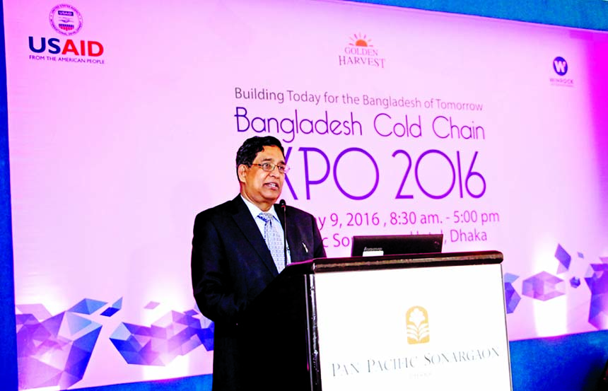 Dr. Md. Abdur Razzaque, MP, Chairman, Parliamentary Standing Committee on Ministry of Finance speaks at an inaugural ceremony of Cold Chain Expo 2016 in a city hotel on Tuesday.