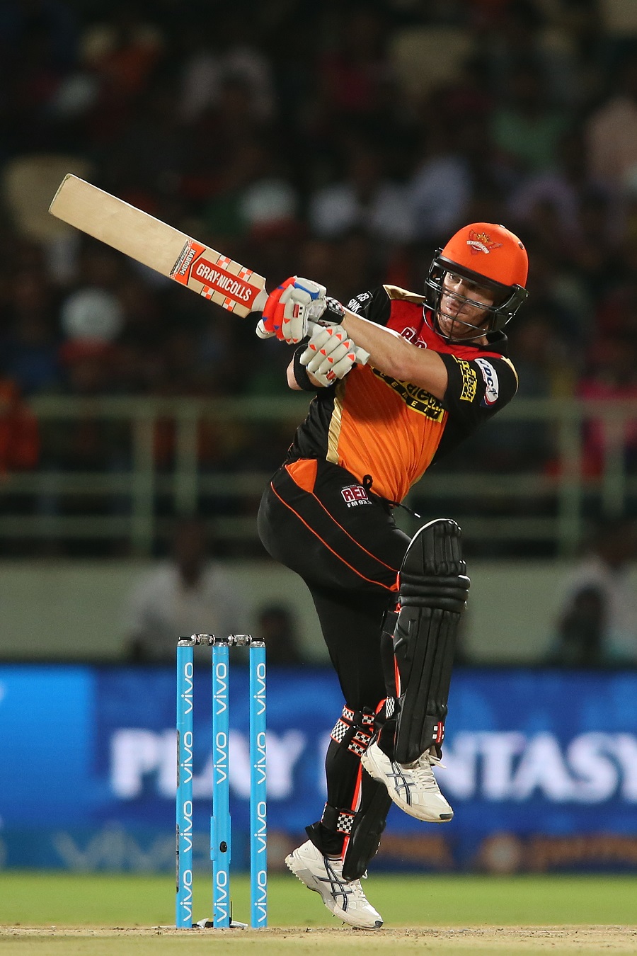 Sunrisers Hyderabad captain David Warner pulls a delivery to the leg side during match 40 of the Vivo IPL 2016 (Indian Premier League) between Rising Pune Supergiants and Sunrisers Hyderabad held at the ACA-VDCA Stadium, Visakhapatnam on Tuesday.