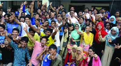 BOGRA: Students of Bogra BIAM School and College showing V- sign after successful SSC result on Wednesday.