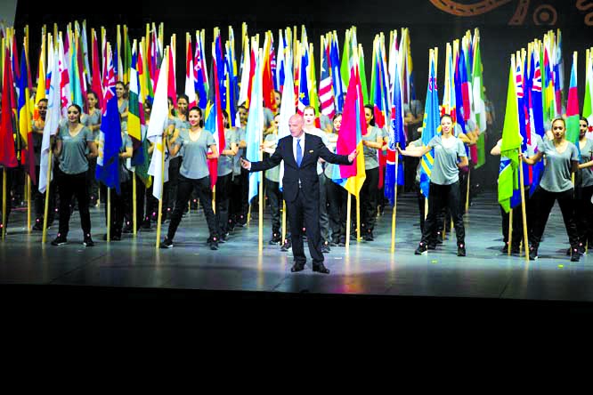 FIFA President Gianni Infantino speaks during the opening ceremony of the 66th FIFA Congress, held in Mexico City on Thursday.