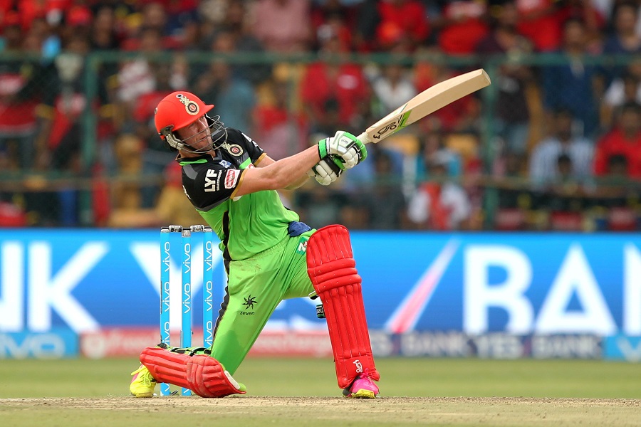 AB de Villiers of Royal Challengers Bangalore in action during match 44 of the Vivo IPL ( Indian Premier League ) 2016 between the Royal Challengers Bangalore and the Gujarat Lions held at the M Chinnaswamy Stadium in Bangalore, India on Saturday.