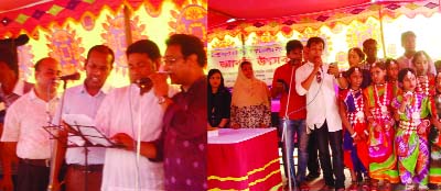 KATIADI (Kishoreganj):Members of Sukumar Rai Abriti Parishad reciting poems marking the Baishakhi Mela at Katiadi Upazila on Wednesday.