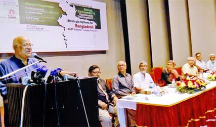 Finance Minister A.M.A. Muhith delivering his speech as chief guest of a national seminar on 'Energy, Environment and Sustainable Development: Strategic Options for Bangladesh organized by BUET Alumni on Saturday at BUET Central Auditorium. Prof. Dr. Zeb