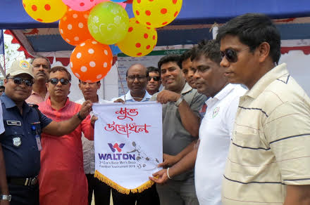 DC of Cox's Bazar district Mohammad Ali Hossain inaugurating the Walton 3rd Walton Beach Football Tournament by releasing the balloons as the chief guest at the Laboni Point in Cox's Bazar Sea Beach on Monday.