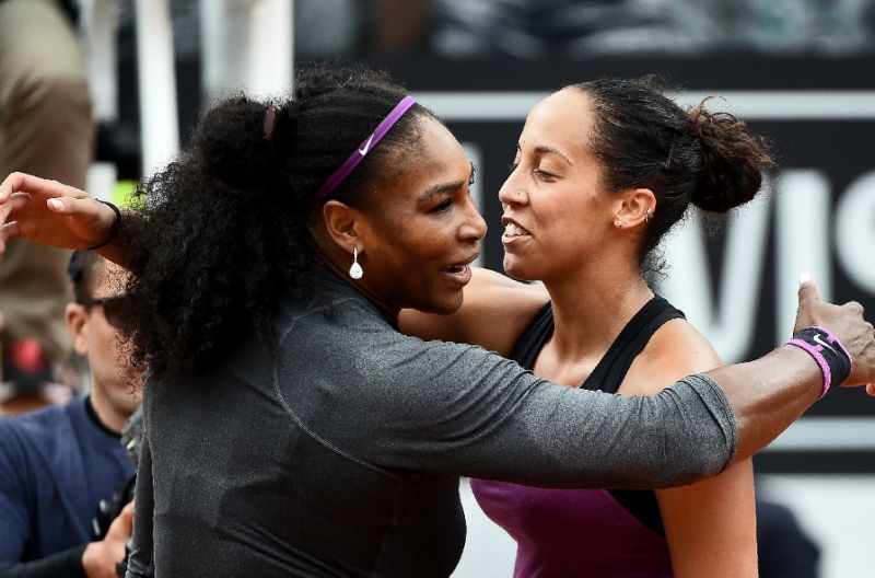 Serena Williams (L) hugs Madison Keys after winning the final match of the Italian Open in Rome on Sunday.