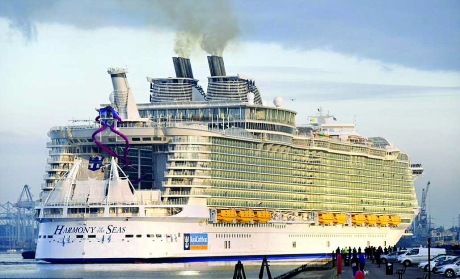World's largest cruise ship, Harmony of the Seas, arrives in Southampton after its maiden voyage on Tuesday. It is 1,188ft long Harmony of the Seas cost one billion US dollars (Â£695 million), can carry 6,780 guests and 2,100 crews and took more than t