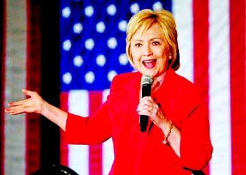 US Democratic presidential candidate Hillary Clinton addresses the crowd during a campaign rally at La Gala in Bowling Green, Kentucky on Monday.