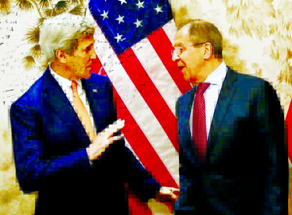 U.S. Secretary of State John Kerry and Russian Foreign Minister Sergey Lavrov (right) arrive for a meeting in Austria on Monday.