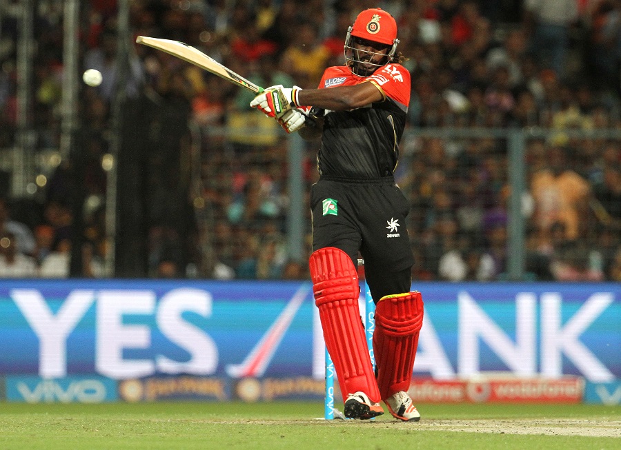 Chris Gayle plays the pull shot during the IPL match between Royal Challengers Bangalore and Kolkata Knight Riders at Kolkata on Monday.