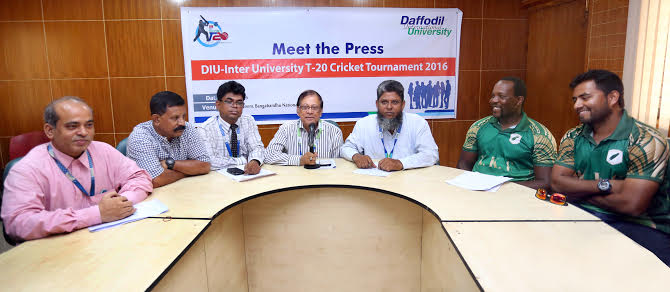 Acting Vice-Chancellor of Daffodil University Professor Dr SM Mahbubul Haque Majumder addressing a press conference at the conference room of Bangabandhu National Stadium on Tuesday.