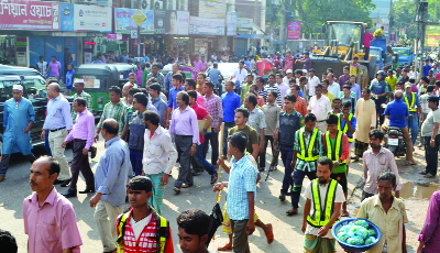SYLHET: Sylhet City Corporation conducting eviction drive at footpath in Sylhet City on Tuesday.