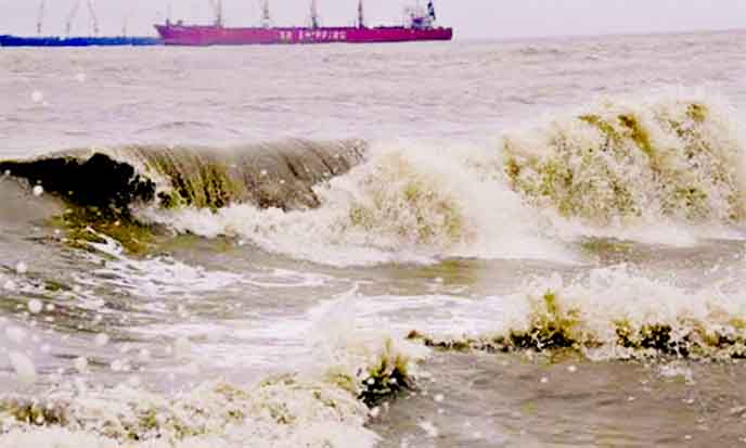Bay of Bengal turns angry as huge waves swarming the sea following deep depression on Friday.
