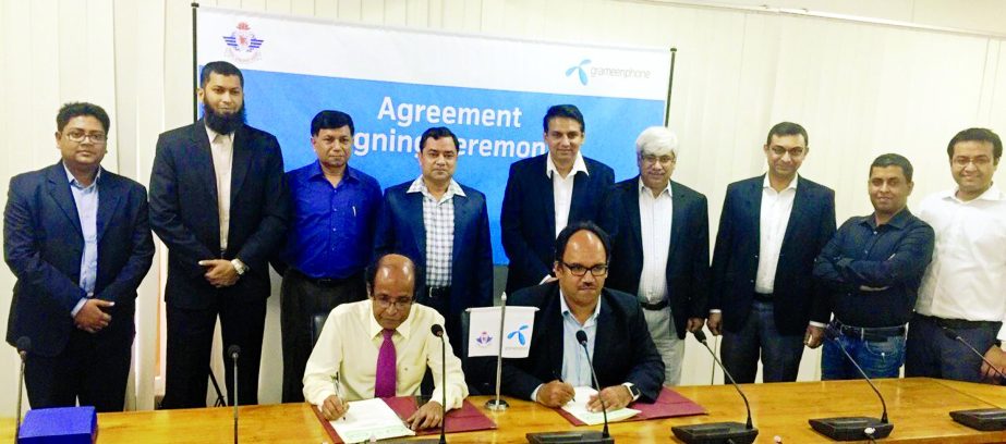 Chairman of CAAB Air Vice Marshal Ehsanul Gani Choudhury, GUP, NDU, PSC, and Mahmud Hossain, Chief Corporate Affairs Officer, Grameenphone Ltd, were present in deal signing ceremony along with senior officials of CAAB and Grameenphone.