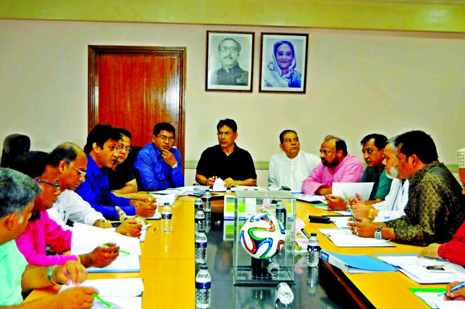 Abdus Salam Murshidy, Vice President of Bangladesh Football Federation (BFF) presiding over the Professional Football League Committee meeting at BFF House on Monday.
