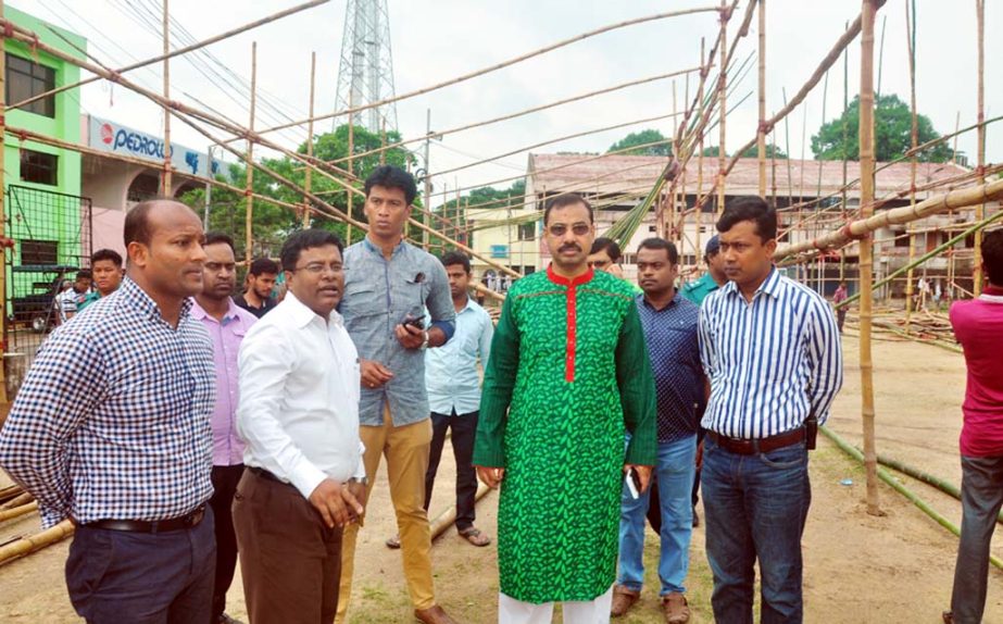 CCC Mayor A J M Nasir Uddin visiting programme's preparation of M A Aziz Stadium marking the 117th birth anniversary of national poet Kazi Nazrul Islam on Sunday.