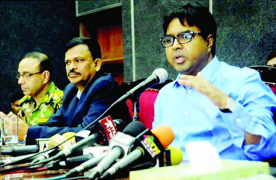 Dhaka South City Corporation Mayor Mohammad Sayeed Khokon speaking at an opinion sharing meeting with the leaders of Kacha Bazaar Byabshayee Samity at Nagar Bhaban on Wednesday.