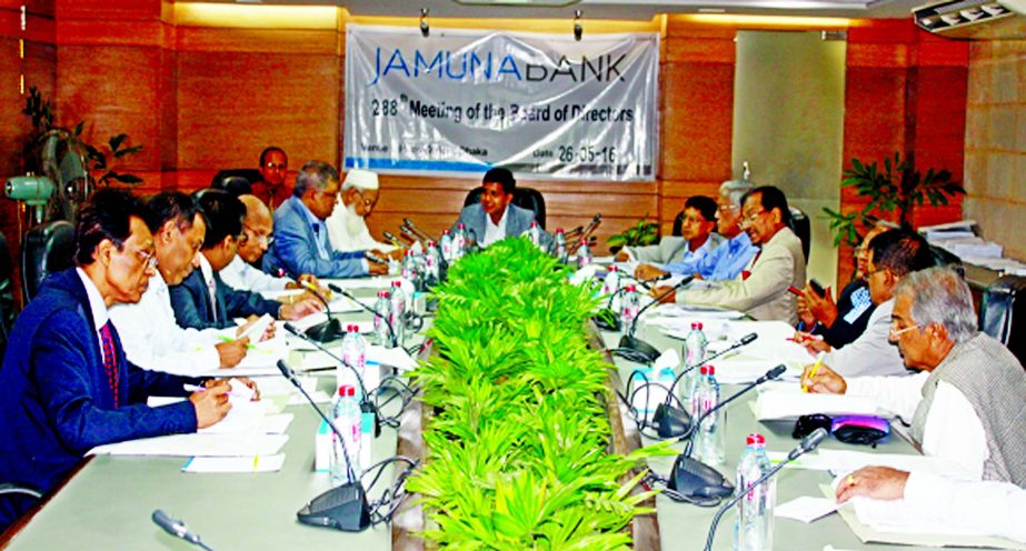 Gazi Golam Murtoza, Chairman of the Board of Directors of Jamuna Bank Limited presides over the 288th Board Meeting on Thursday in the city. Nur Mohammed, Chairman, Executive Committee and Chairman, Jamuna Bank Foundation, Engr. A. K. M. Mosharraf Hussain