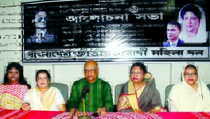 BNP Standing Committee member Dr Khondkar Mosharraf Hossain, among others, at a discussion on 35th death anniversary of Shaheed President Ziaur Rahman organized by Bangladesh Jatiyatabadi Mahila Dal at Jatiya Press Club on Saturday.