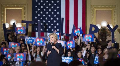 Democratic presidential candidate Hillary Clinton speaks at a rally in San Francisco, California