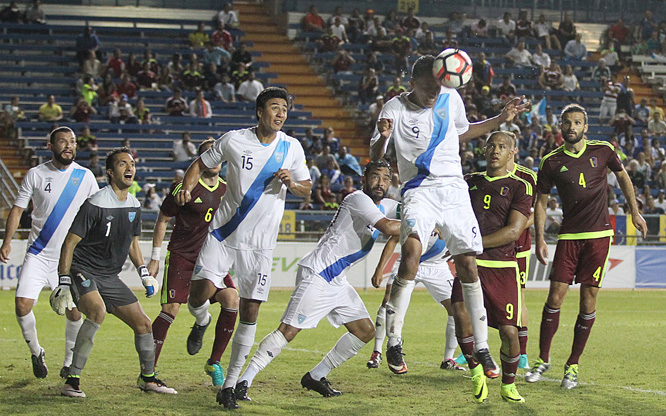 Guatemala's Gerson Betuel Carbajal (9) intercepts the ball during the second half of an international friendly soccer match against Venezuela in Fort Lauderdale, Fla on Wednesday.