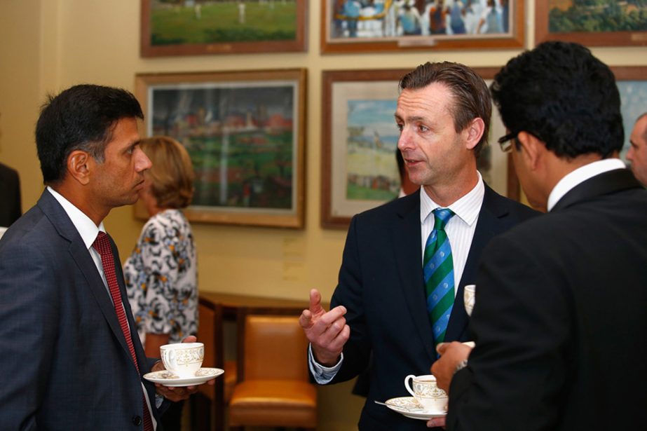 John Stephenson with Rahul Dravid and Anil Kumble during the ICC Cricket Committee Meeting at Lords in London, England on Wednesday.