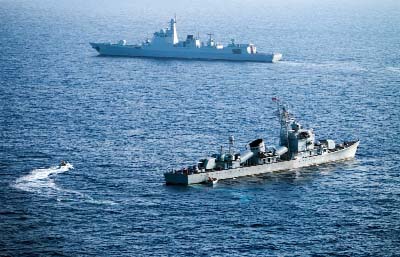 China's South Sea Fleet takes part in a drill in the Xisha Islands, or the Paracel Islands in the South China Sea on Saturday.