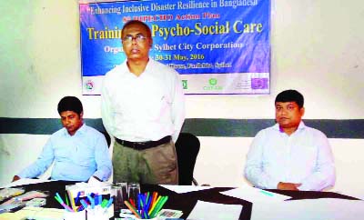 SYLHET: Md Mofjalur Rahman, Relief and Rehabilitations Officer, Sylhet speaking at a two day-long workshop on Psycho-social as Chief Guest organised by Varda and Oxfam recently.