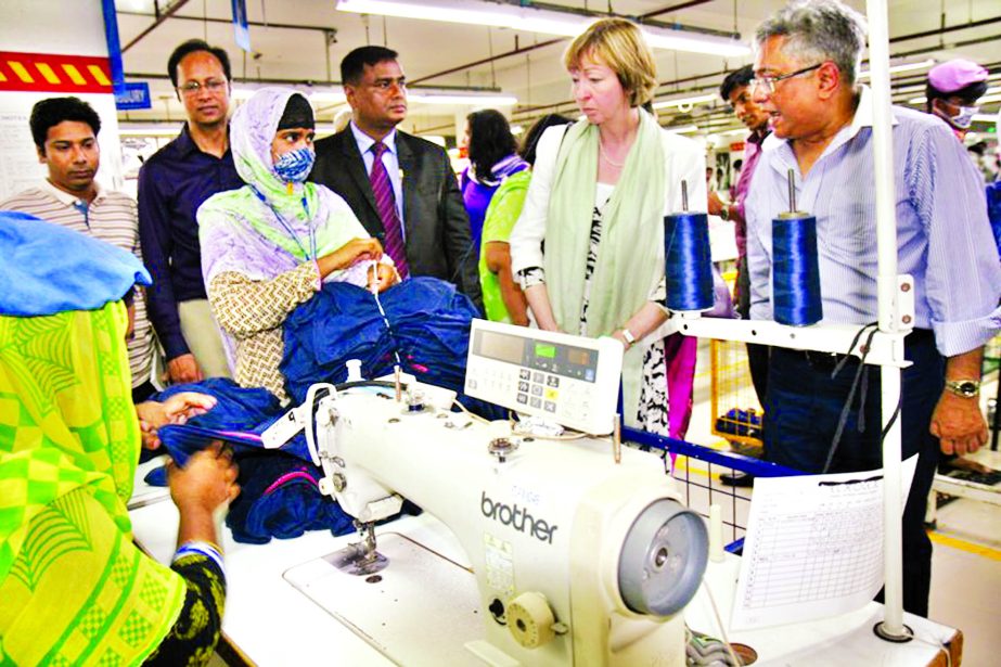 British High Commissioner Alison Blake visited two garment factories in Gazipur Tuesday to reaffirm the UK's support for Bangladesh's RMG sector.