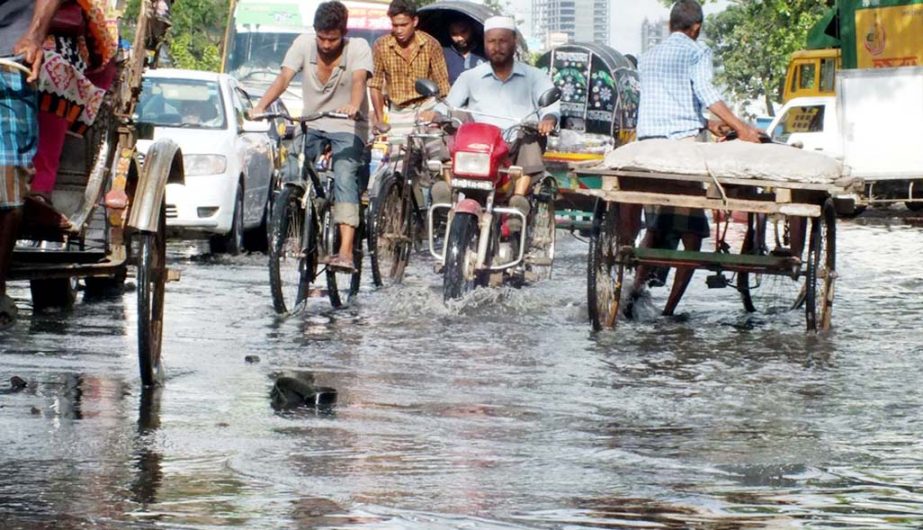 Roads in Agrabad area submerged by rainwater. This picture was taken on Tuesday.