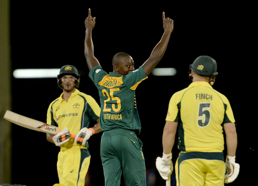 Kagiso Rabada dented Australia's chase with three wickets during the 3rd ODI tri-series match between Australia and South Africa at Providence on Tuesday.