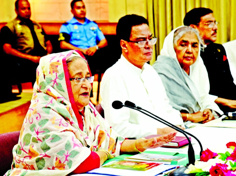 Awami League President and Prime Minister Sheikh Hasina speaking at the Awami League Central Working Committee meeting at Ganobhaban in the city on Saturday. BSS photo