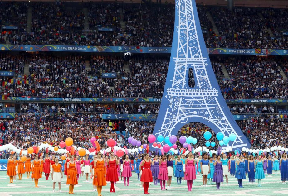 Dancers perform during the opening ceremony of the Euro 2016 Soccer Championship ahead of the Group A soccer match between France and Romania at the Stade de France in Saint-Denis, north of Paris on Friday.