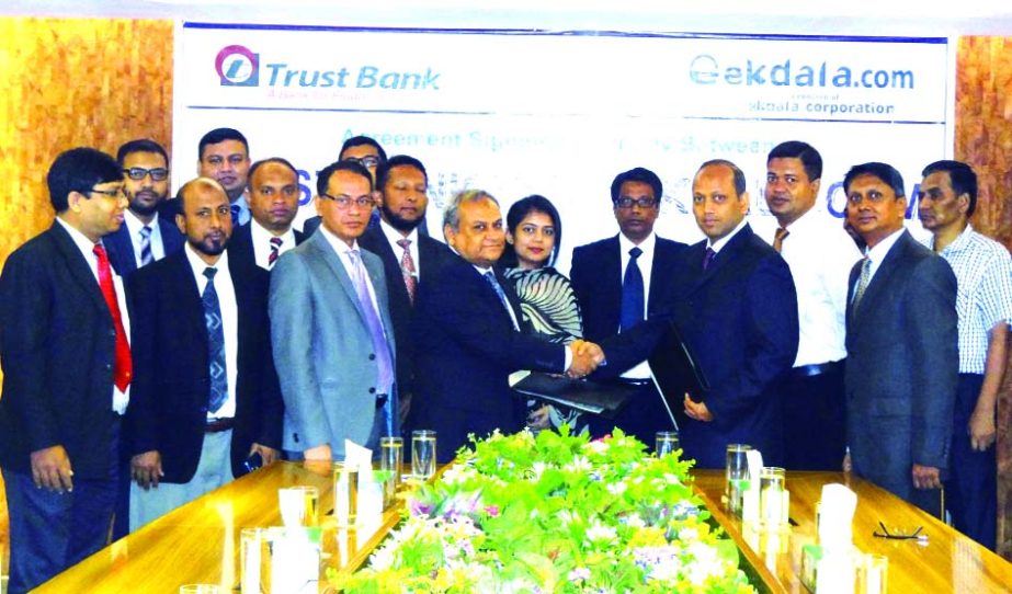 Trust Bank ltd signs a deal with Ekdala.com, an online shop in the city recently. Deputy Managing Director of the Bank Abu Zafor Md. Hedayatul Islam and Managing Director of Ekdala Md Ahsanul Kabir signed the deal on be half of their respective organisati