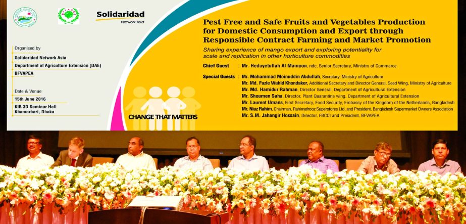 Solidaridad Network Asia, a non-government organization, Department of Agricultural Extension, Ministry of Agriculture and BFVAPEA jointly organize a seminar on 'Pest free and safe fruits and vegetables production for domestic consumption and export thro