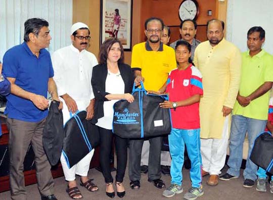 The high officials of BFF accord a reception to the members of Bangladesh National Under-14 Women's Football team at the BFF House on Thursday. Bangladesh National Under-14 Women's Football team emerged as the champions of the AFC Under-14 Women's Regi