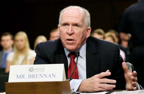 CIA chief John Brennan addressing the Senate intelligence committee in Washington.