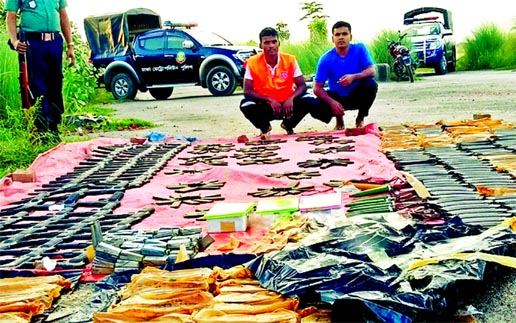 Police with the help of Fire Service people recovered huge arms and ammunition from a canal in Uttara Model Town on Saturday.