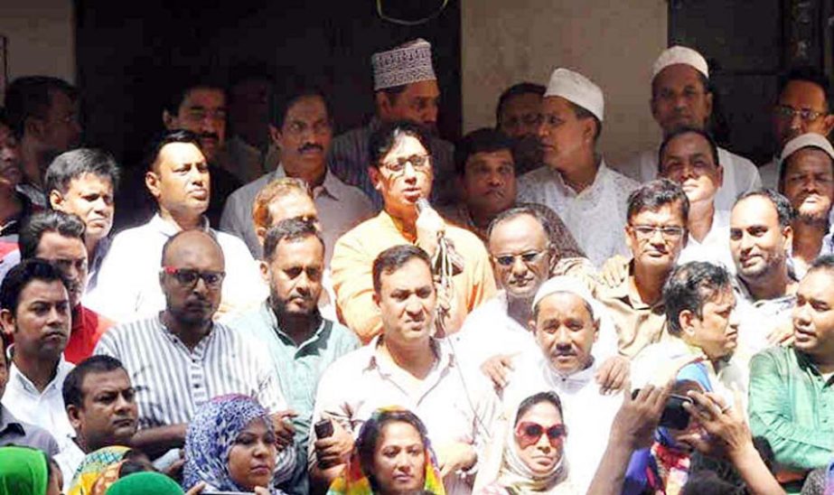 Dr Shahdat Hossain, General Secretary, Chittagong City BNP addressing the protest rally in font of party office in Chittagong as Chief Guest recently.