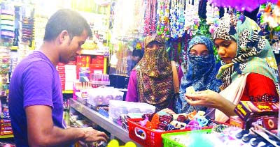 RANGPUR: Eid shopping is going on in Rangpur town . This picture was taken from Churi Patti on Sunday.