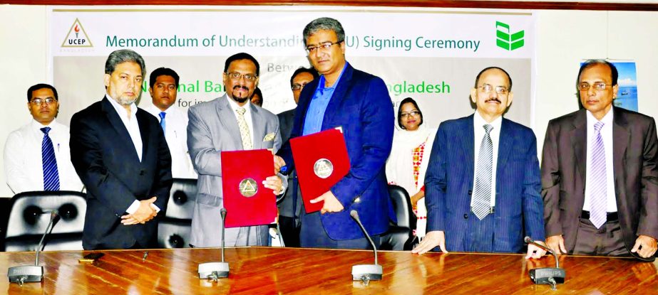 National Bank Limited (NBL) signs a MoU under CSR activity with UCEP- Bangladesh on Sunday. Shah Syed Abdul Bari, Deputy Managing Director of NBL and Zaki Hasan, Chief Executive Officer, UCEP Bangladesh signed the MoU on their respective organizations beh