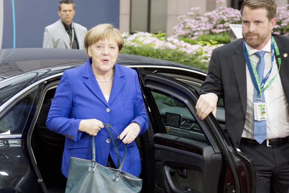 German Chancellor Angela Merkel arrives for an EU summit in Brussels on Wednesday. European Union leaders are meeting without Britain for the first time since the British referendum to rethink their bloc and keep it from disintegrating after Britain's un